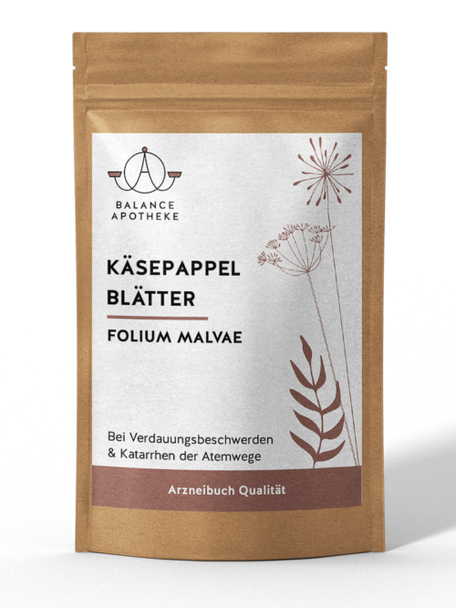 Käsepappelblätter zur Unterstützung bei Verdauungsbeschwerden und Katarrhen der Atemwege.